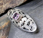 Vintage Sterling Silver BROOCH - Amethyst and shamrocks - 8.6g