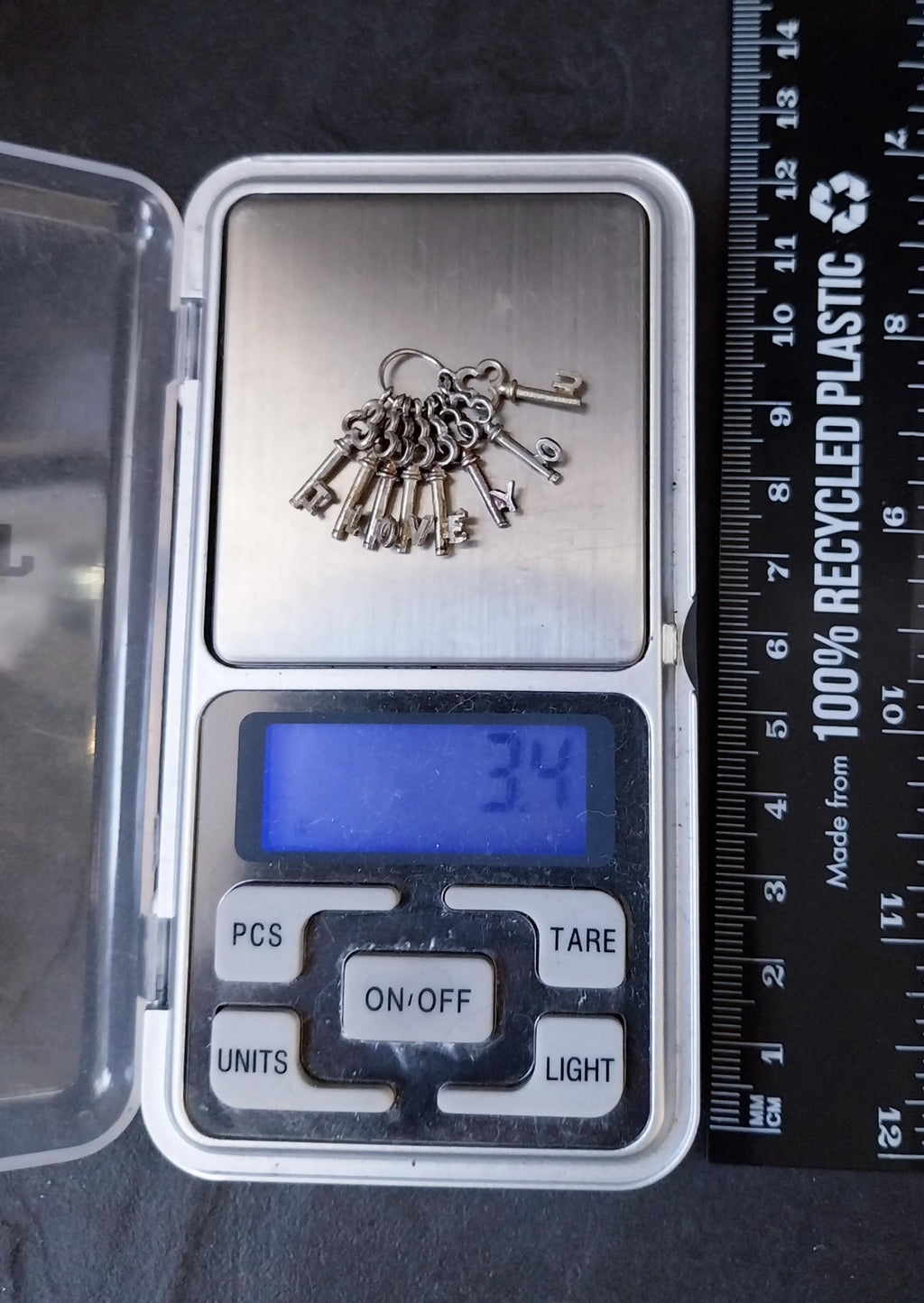 Vintage SILVER Skeleton Keys Charm - I Love You Bracelet Charm 3.4g