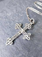 Antique Filigree Cross Crucifix on 18" Sterling Silver Chain - 3.3g