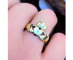 9ct Gold CELTIC CLADDAGH Ring with Diamond - UK Size O (7.5) - 2.2g