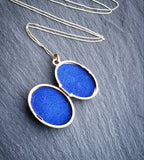 9ct GOLD and BLUE ENAMEL Scroll Locket Necklace & 18" Chain - 2.7g