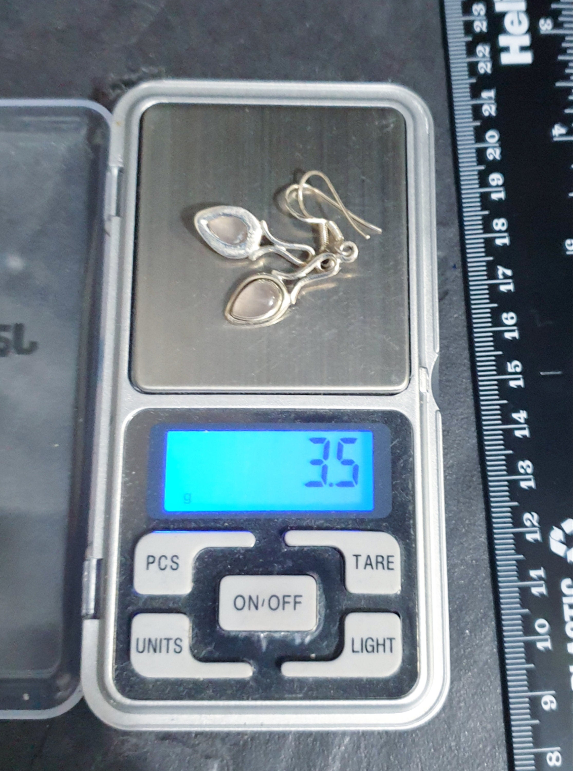 Vintage Sterling Silver Rose Quartz EARRINGS - Long Dangling  - 3.5g