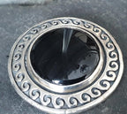 Vintage Black ONYX Brooch - Sterling Silver Swirls - 17.6g