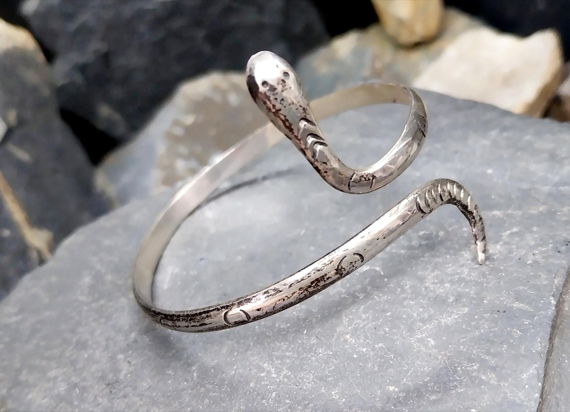 Vintage Sterling Silver Snake Serpent Bangle Bracelet - 15.7g