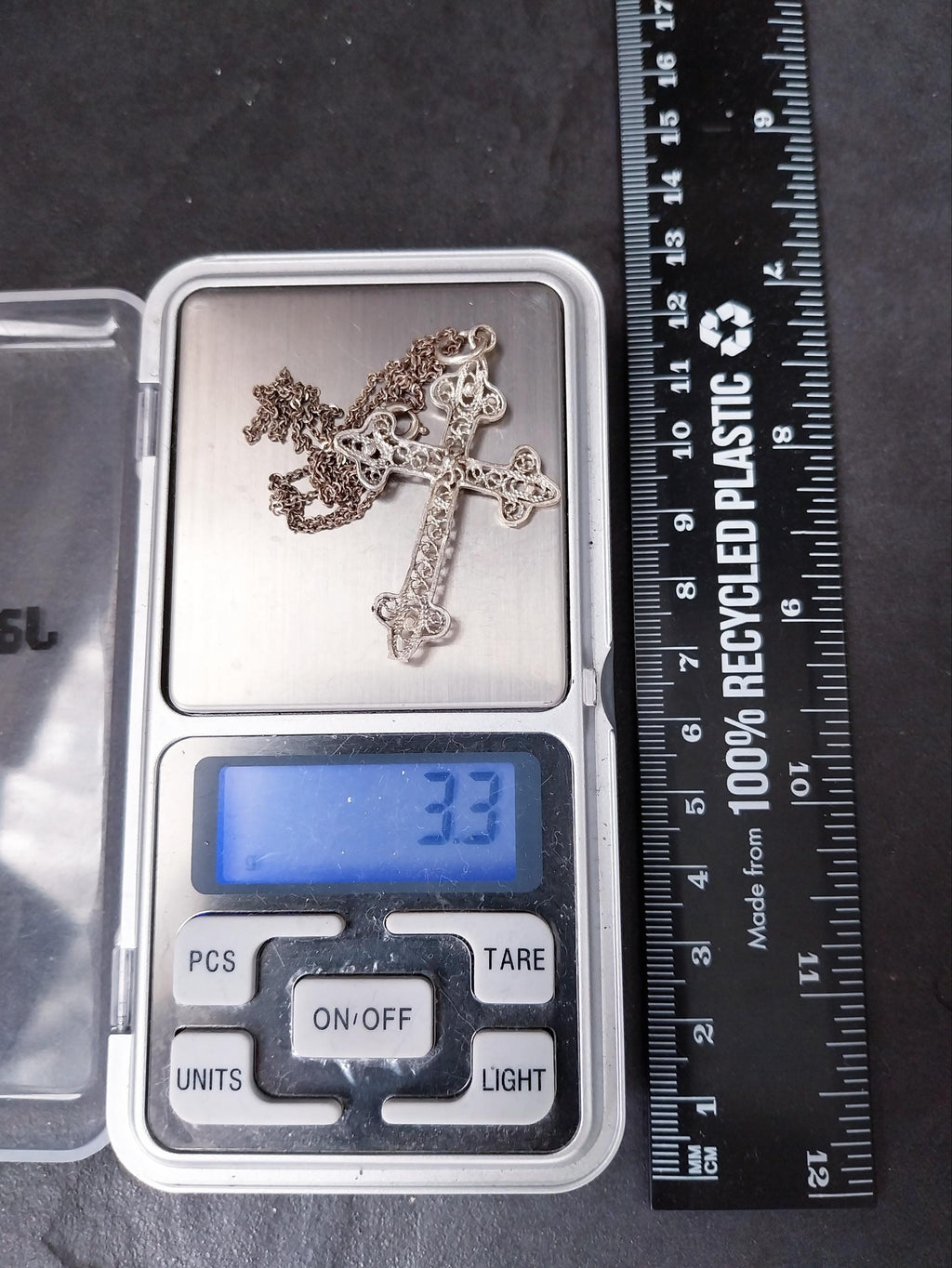 Antique Filigree Cross Crucifix on 18" Sterling Silver Chain - 3.3g
