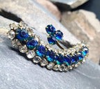 Art Deco SHAMROCK Brooch - Blue and Clear Paste Stones -8.1g