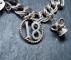Vintage SILVER LINK BRACELET with 3 Charms and Padlock Lock - Sterling Silver - 17.2g