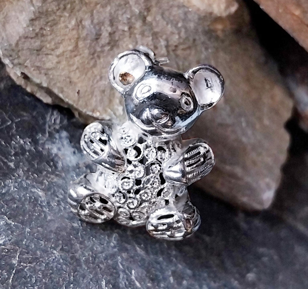 Vintage SILVER TEDDY BEAR Brooch - Sterling 3.5g