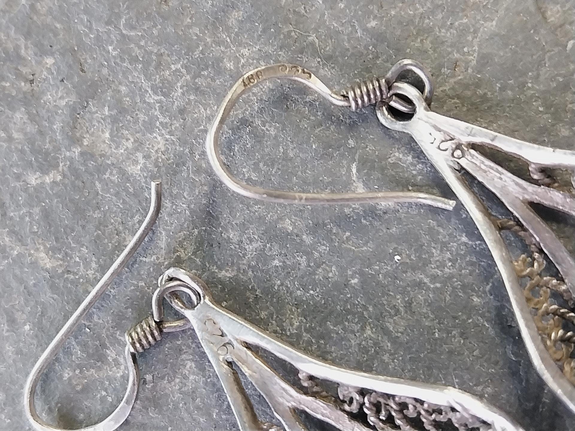 Vintage Sterling Silver Drop Earrings - with Paua Shell - 4.9g