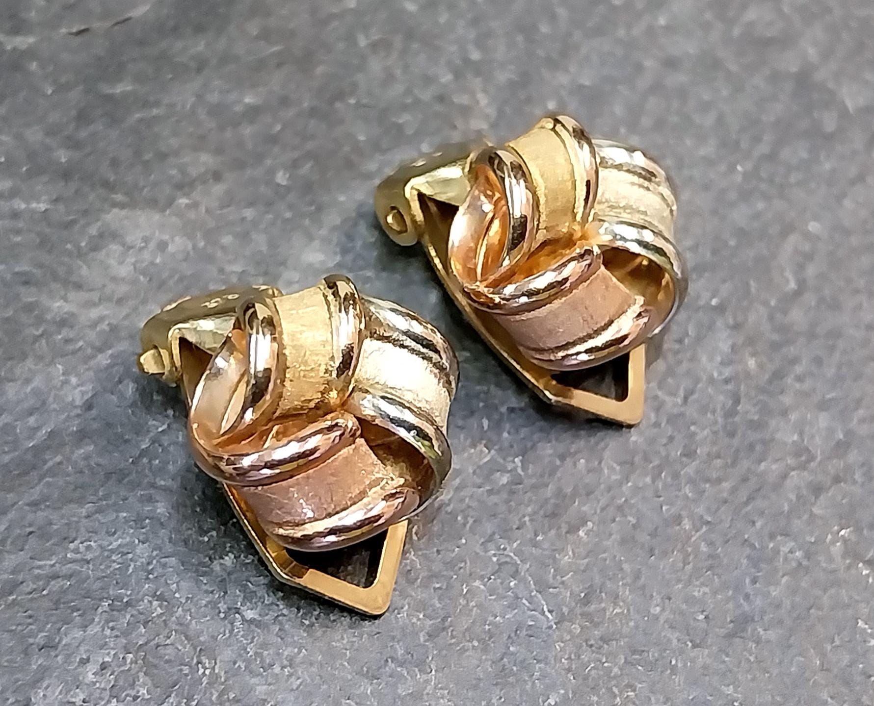 9ct Gold Frosted Ribbon Knot EARRINGS - Vintage Clip On - 4g