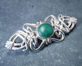 SILVER CELTIC Knot Brooch with Green malachite gemstone - 6g