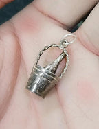 Vintage Silver CHAMPAGNE BOTTLE in bucket Charm or Pendant - 3.3g