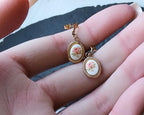 Vintage 9ct Gold Pink Rose EARRINGS - Dangly - 1g