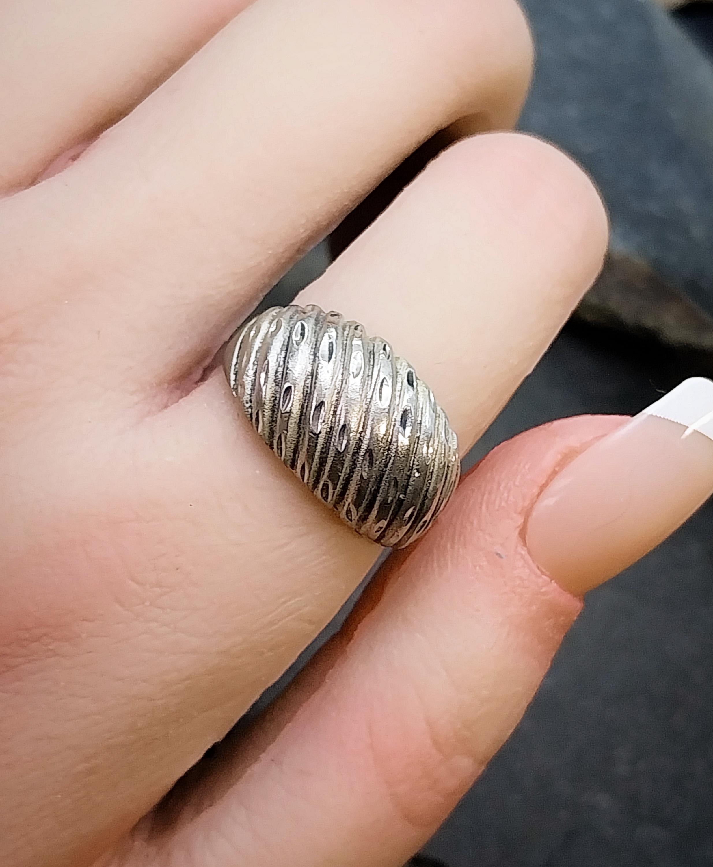 Vintage Sterling Silver Weave Dome RING - Size uk N 1/2 ( us 7) - 4.3g