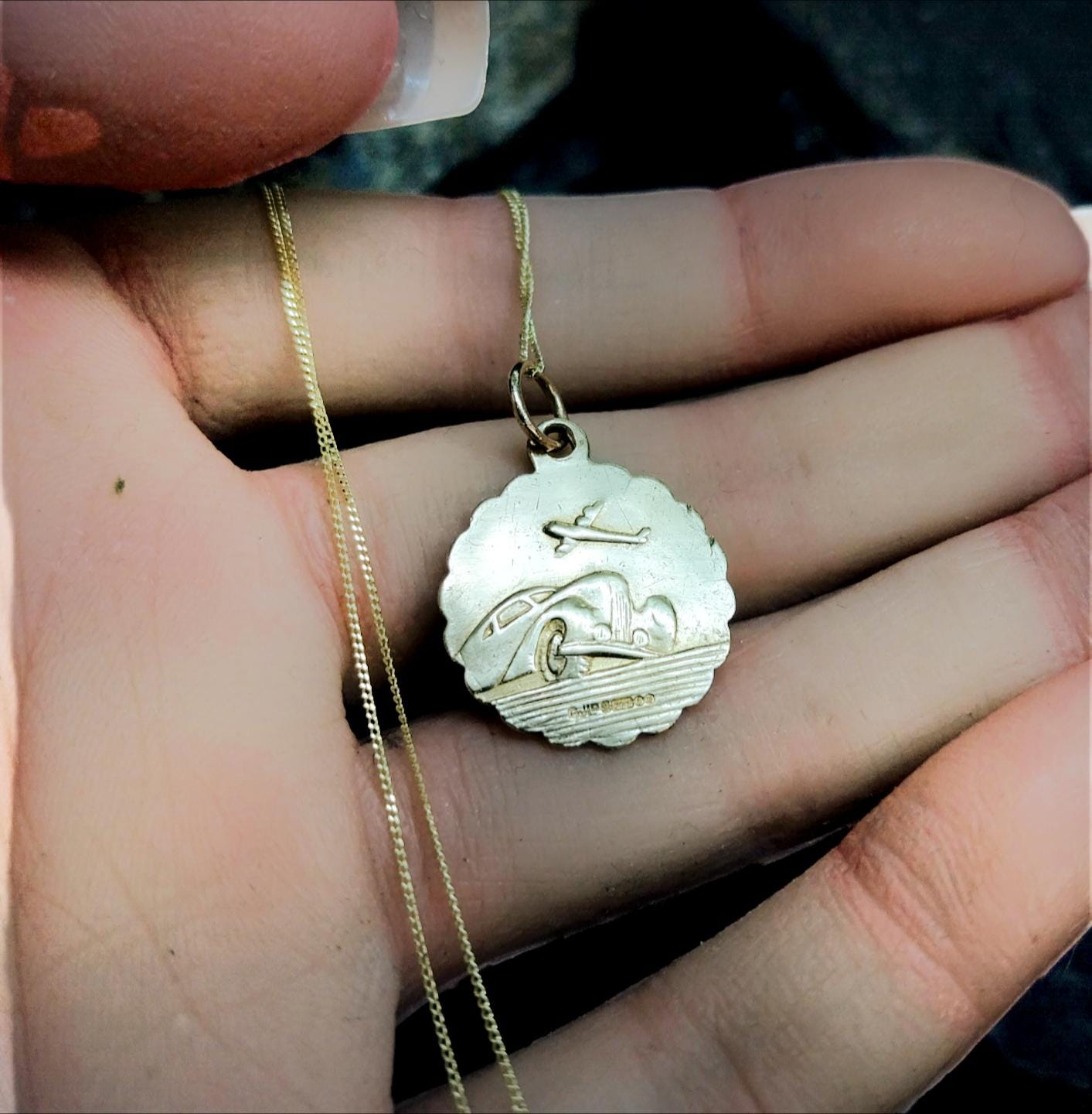 9ct Gold Georg Jensen St Christopher Necklace Pendant - Double Sided on 20" Chain - 4.4g