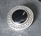 Vintage Black ONYX Brooch - Sterling Silver Swirls - 17.6g