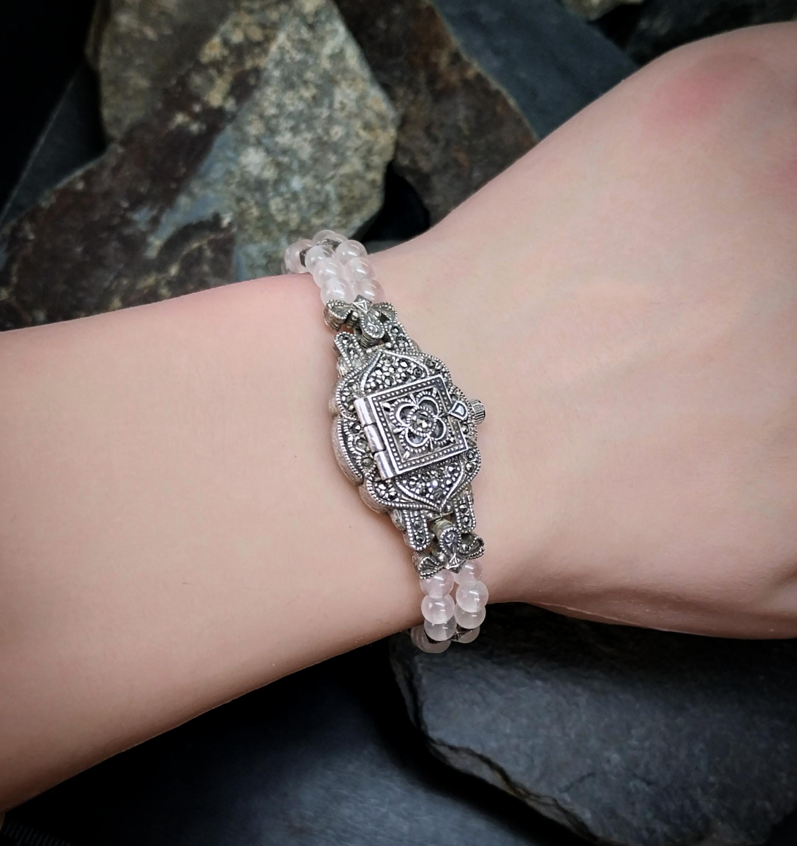 Chateau Sterling Silver Bracelet WATCH with Marcasite Opening Front 18cm - 27.8g
