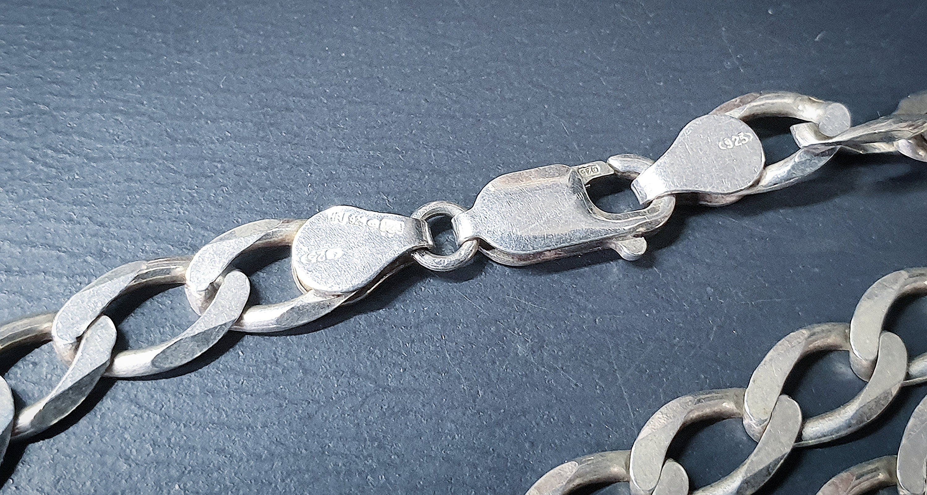 STERLING SILVER Flat Curb Chain Necklace - 20" Long Fully Hallmarked - 20.4g