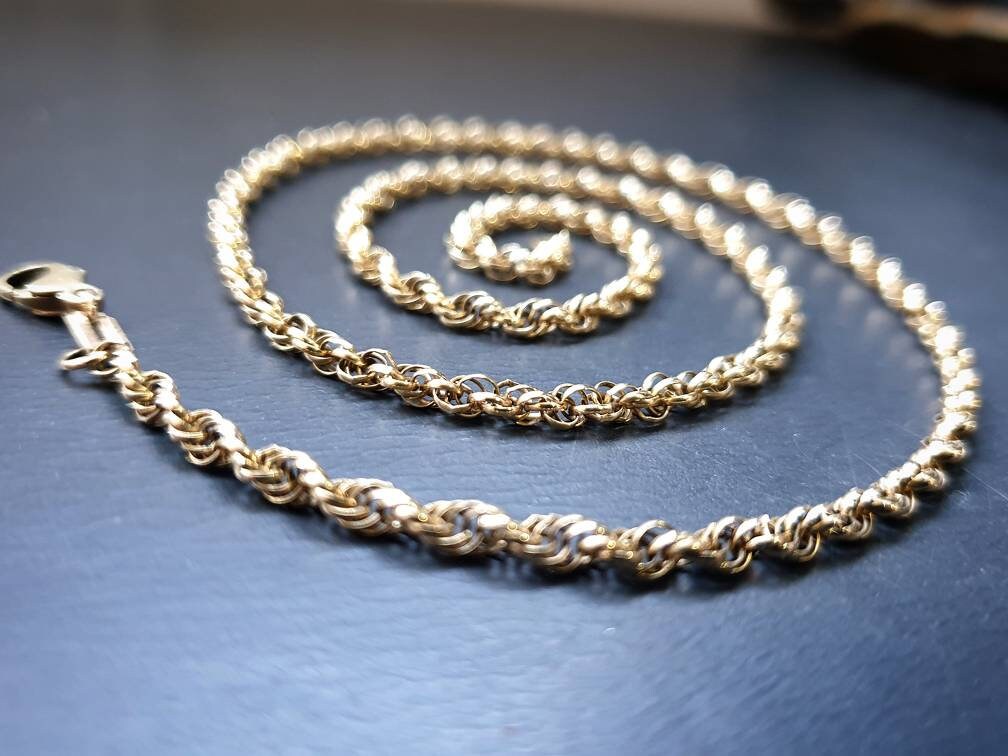 Vintage 9ct GOLD Rolo Belcher Triple Link Chain Necklace, 18" - 6.6g