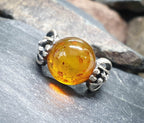 Vintage Baltic AMBER Sterling Silver Ring - uk size M (6) - 5.6g