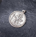 Vtg SILVER St Christopher Charm - Traveller, Journey - 1950s - 2.3g
