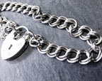 Vintage SILVER Double LINK BRACELET with Padlock Lock Clasp c 1980 - 17cm - 13.7g