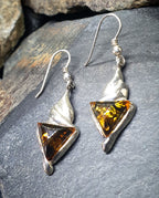 Vintage Sterling Silver AMBER EARRINGS - Dangling  - 4.6g