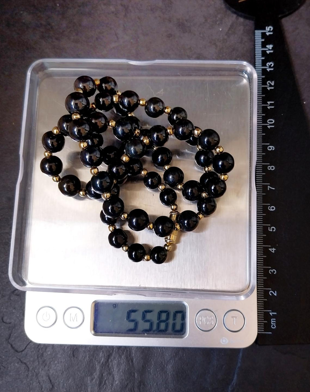 Vintage Jet Black Bead Necklace - 23" - 55.8g