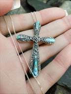 Large Vintage CROSS Pendant Necklace - Sterling Silver on 20" Chain - 7.6g