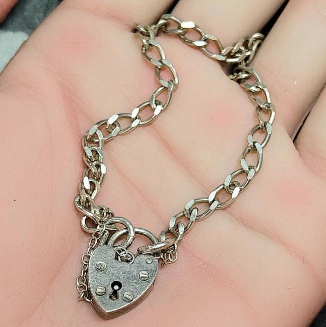 Vintage SILVER LINK BRACELET with Padlock Lock Clasp c 1977 - 18cm - 6.6g