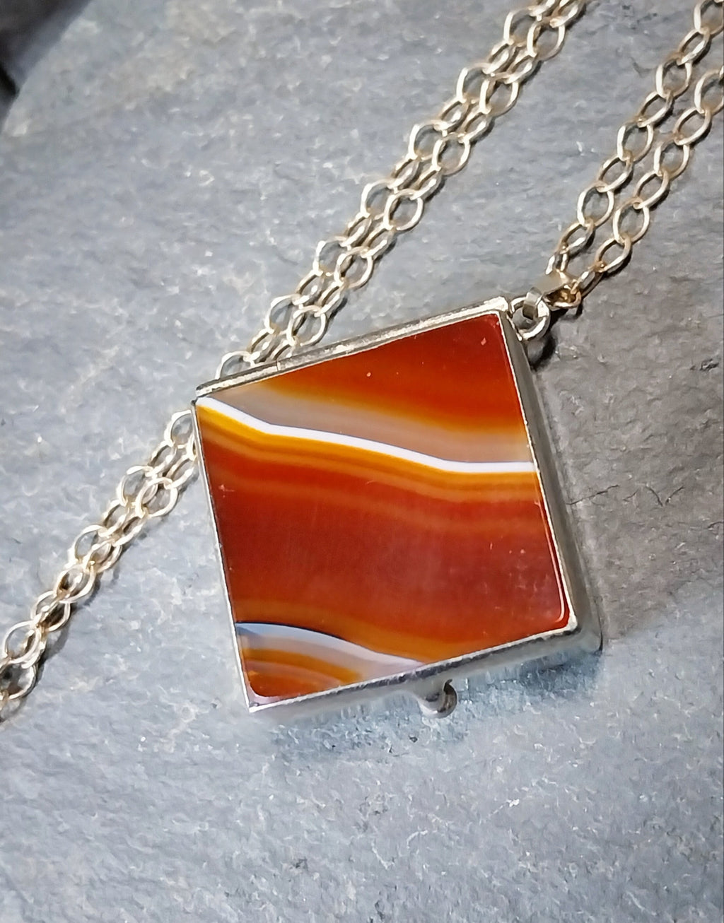 Large Striped Agate Pill Snuff Box Locket - 20" chain - 18g