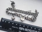 Vintage Silver CHARM BRACELET with 4 Charms and heart padlock clasp - 29.1g