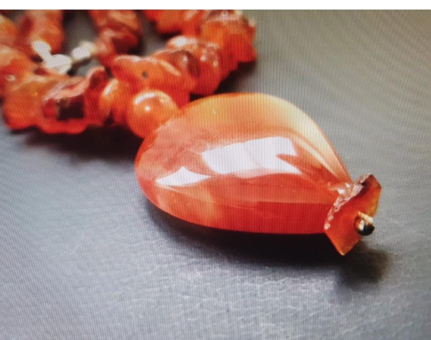 Vintage Large Carnelian Drop Necklace - Long 24" - with Sterling Silver Clasp