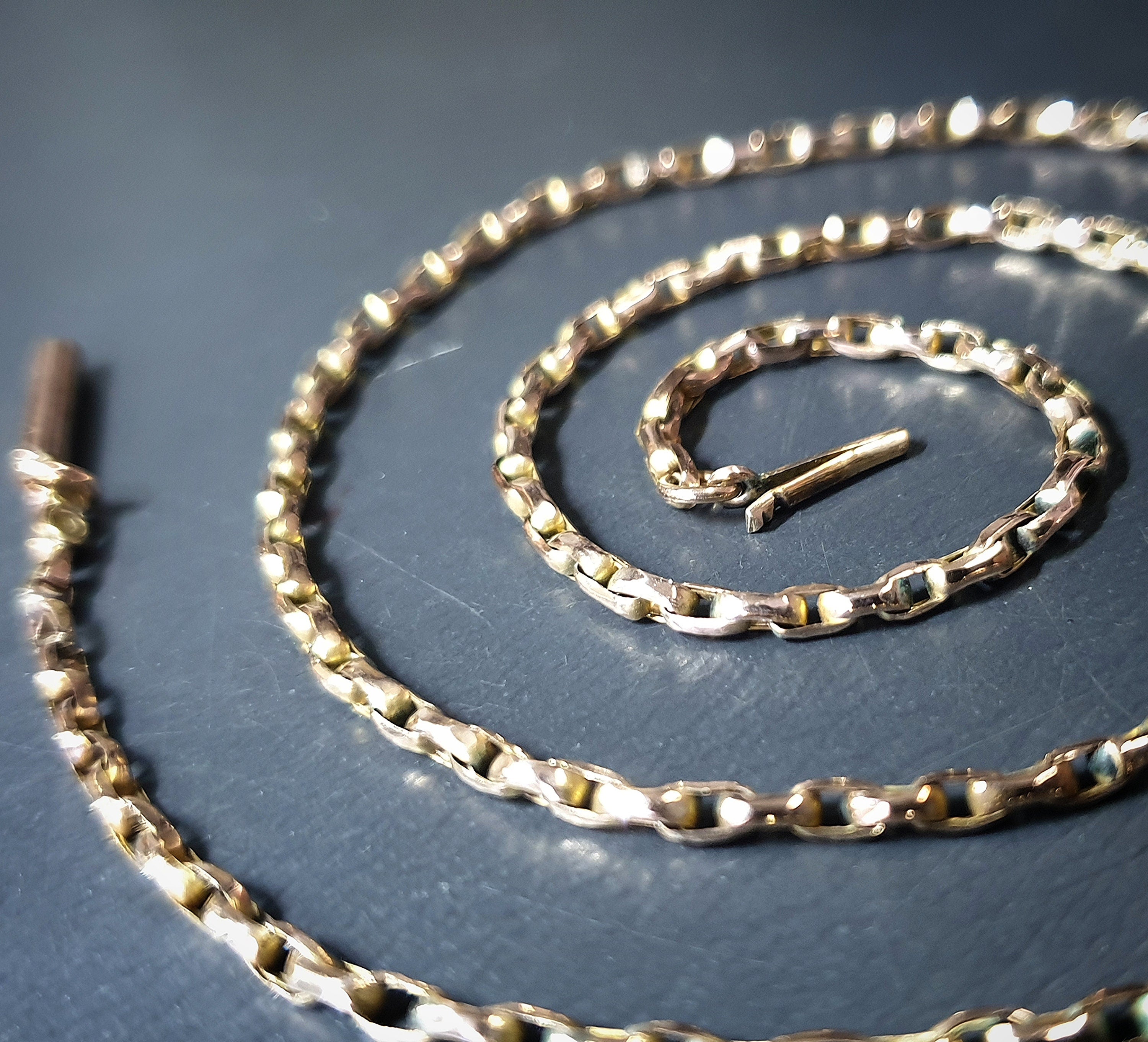 Antique 9ct GOLD Rolo BELCHER Chain Necklace with Barrel Clasp - 17" - 5.3g