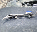 SILVER MODERNIST Brooch with Blue Agate Cat eye gemstone - 7.7g