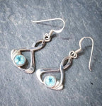 CELTIC Sterling Silver Earrings - with Blue Topaz GemStone - 4g