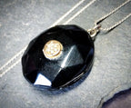 Antique VICTORIAN Whitby JET LOCKET with Seed Pearl Star - on 20" Chain - 27.4g