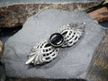 Vintage SILVER & ONYX BROOCH - Winged Design - 9.9g