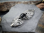 Vintage SILVER & ONYX BROOCH - Winged Design - 9.9g