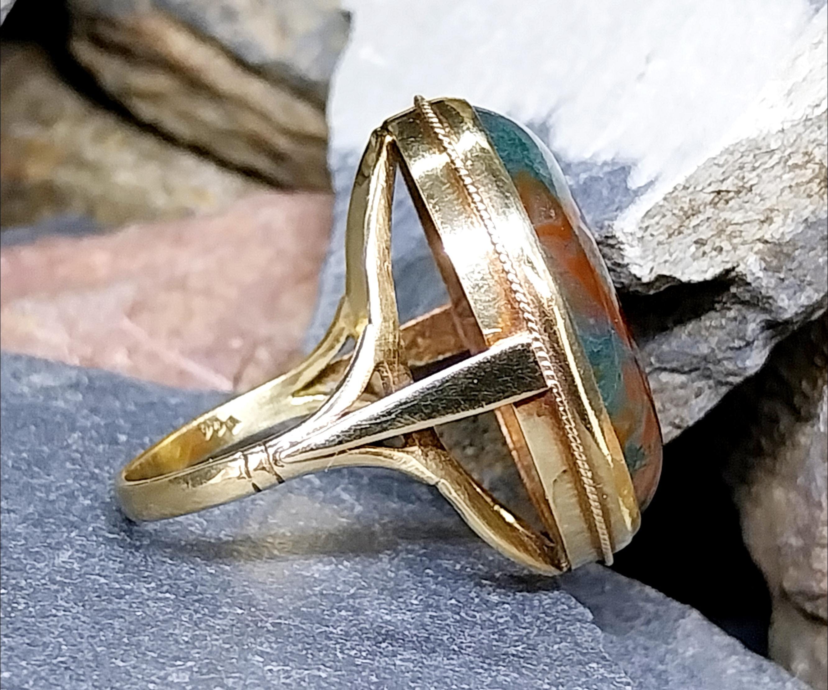 Huge Vintage 9ct Gold MOSS AGATE Ring - Dendritic - Size uk P (us 7.5) - 8.1g