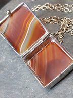 Large Striped Agate Pill Snuff Box Locket - 20" chain - 18g