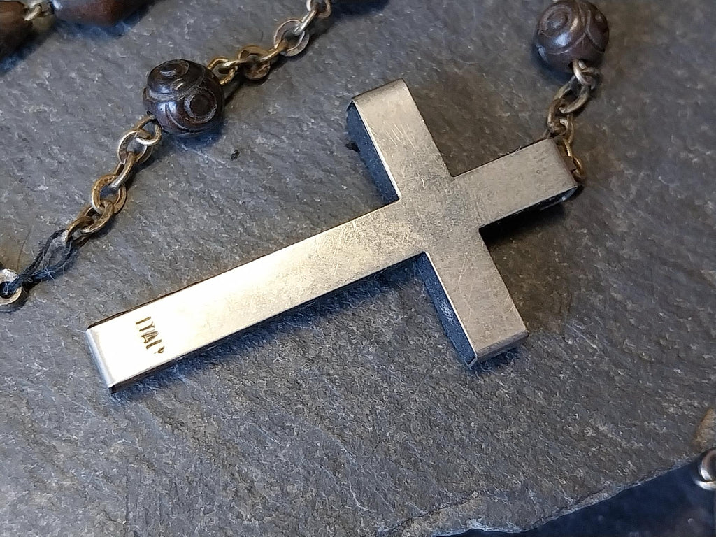 Vintage Italian Wooden ROSARY BEADS with Crucifix - 29" Necklace - 18.3g