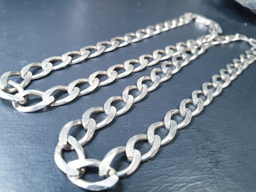 STERLING SILVER Flat Curb Chain Necklace - 20" Long Fully Hallmarked - 20.4g
