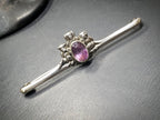 VICTORIAN AMETHYST BROOCH - Three Wise Monkeys Pin - Antique Silver