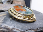 Victorian SWIVEL LOCKET BROOCH with Moss Agate - Big Size - 32.2g
