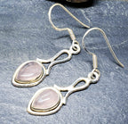 Vintage Sterling Silver Rose Quartz EARRINGS - Long Dangling  - 3.5g