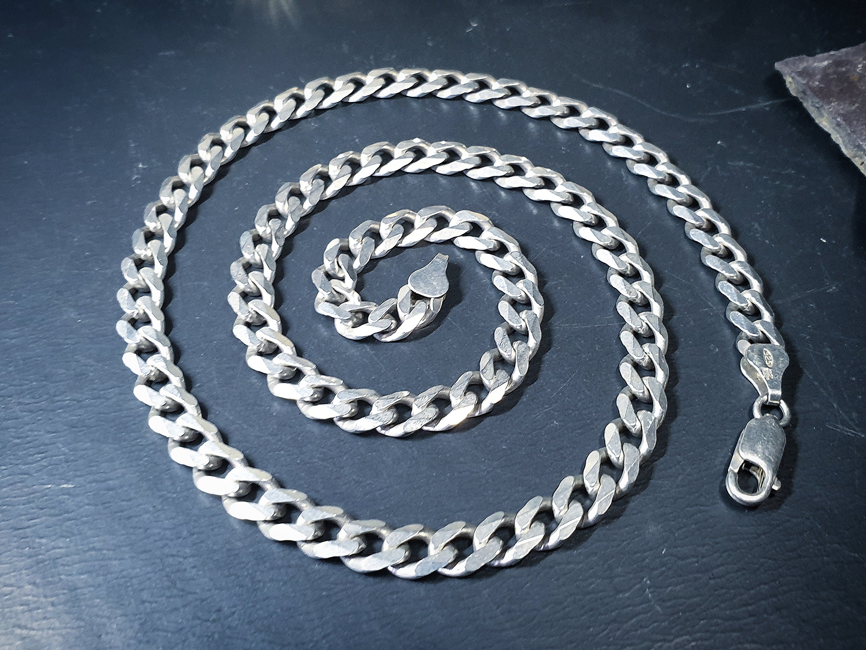 Chunky STERLING SILVER Flat Curb Link Chain Necklace - 20" Long - 32.8g