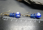 Vintage Murano Style Blue Bead EARRINGS - Long Dangling  - 8.5g