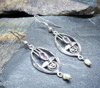 Sterling Silver CELTIC ROSE Dangle Earrings - with Purple amethyst Stone - 4.2g