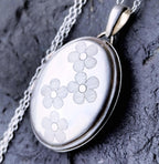 Vintage SILVER LOCKET - Oval with Four Flowers on 18" Chain - 4g